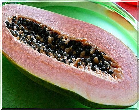 Papaya in half