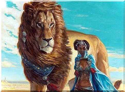 Woman and lion