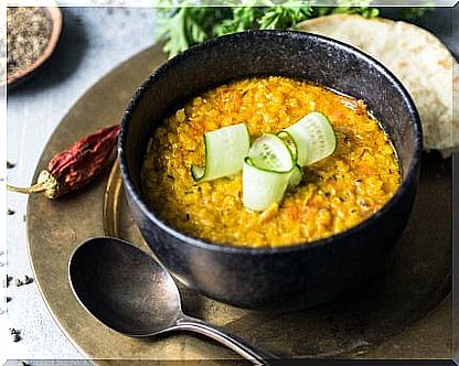 Minestrone with lentils and coconut milk.