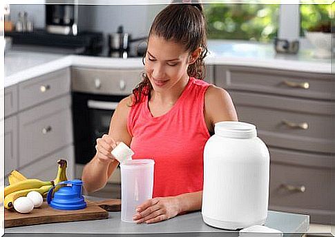 Girl preparing a protein shake