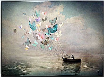 man with butterflies