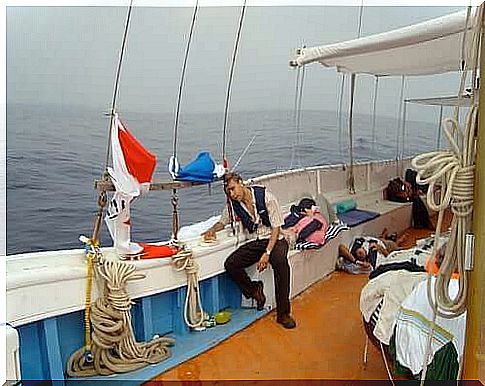 Man with seasickness on the boat